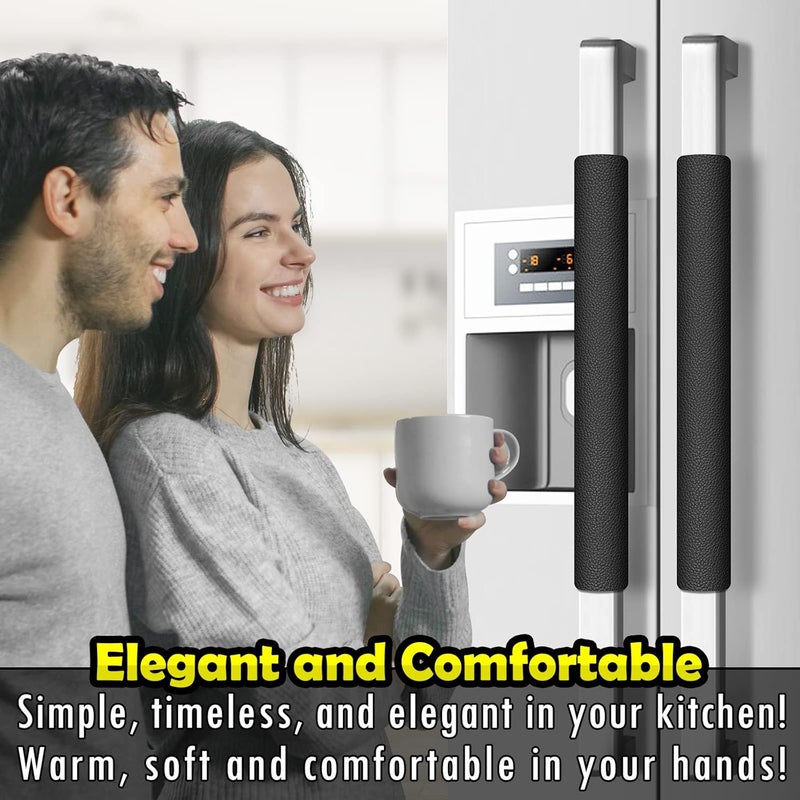 Royleath Refrigerator Door Handle Covers, 6PCS, Leather Kitchen Appliance Handle Covers, Keep Your Fridge Microwave Oven Stove or Dishwasher Clean, Stains Dirty Oils, Timesaver, Kitchen Decor (Black) - Image 4